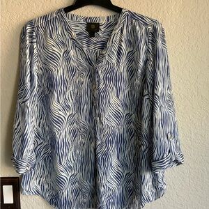 JM Collection Zebra Print Blouse in Blue and White